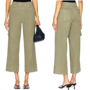 Spanx Stretch Twill Cropped Wide leg Trouser Cargo pants XL Casual olive green